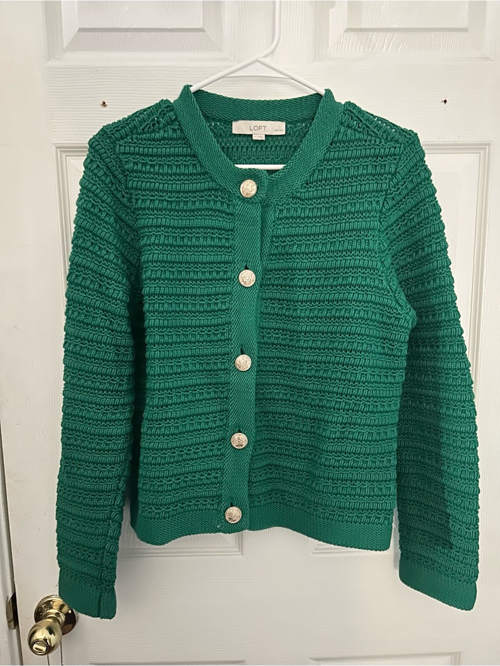 LOFT Emerald Green Textured Button Cardigan